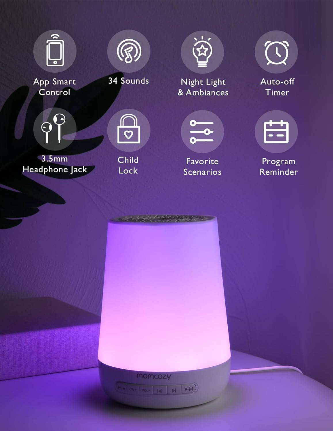 Baby Sound Machine,  White Noise Machine for Baby Sleeping with Night Light, Toddler Sleep Trainer 34 Soothing Sleep Sounds, Timer, App Remote Control, Personal Sleep Routine Alarm Clock(Blue)