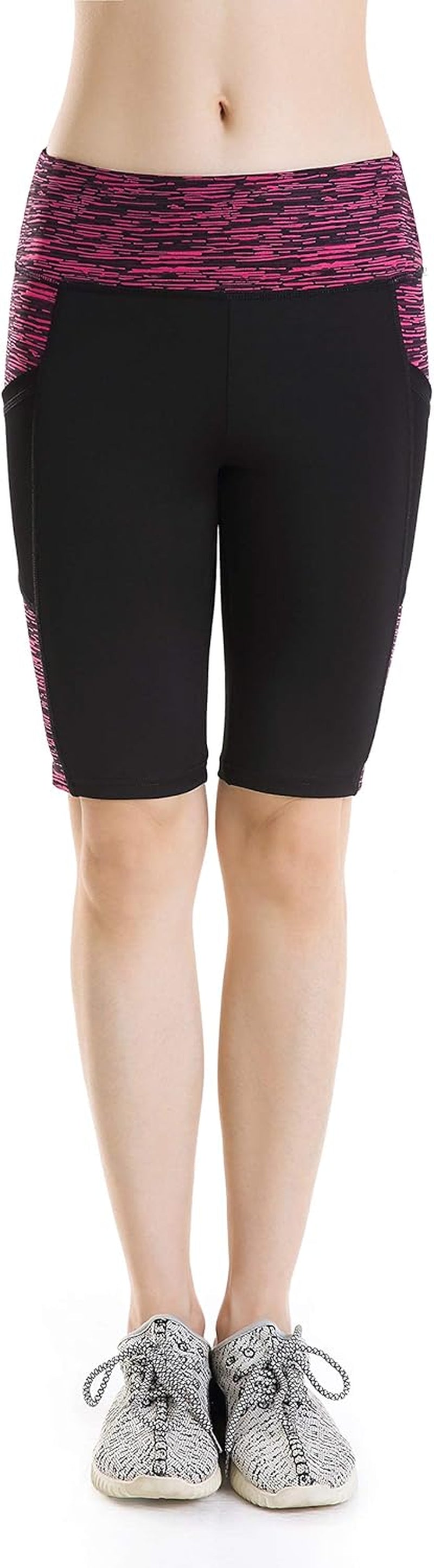Women'S Knee Length Biker Shorts Tight Compression Yoga Shorts with Pockets