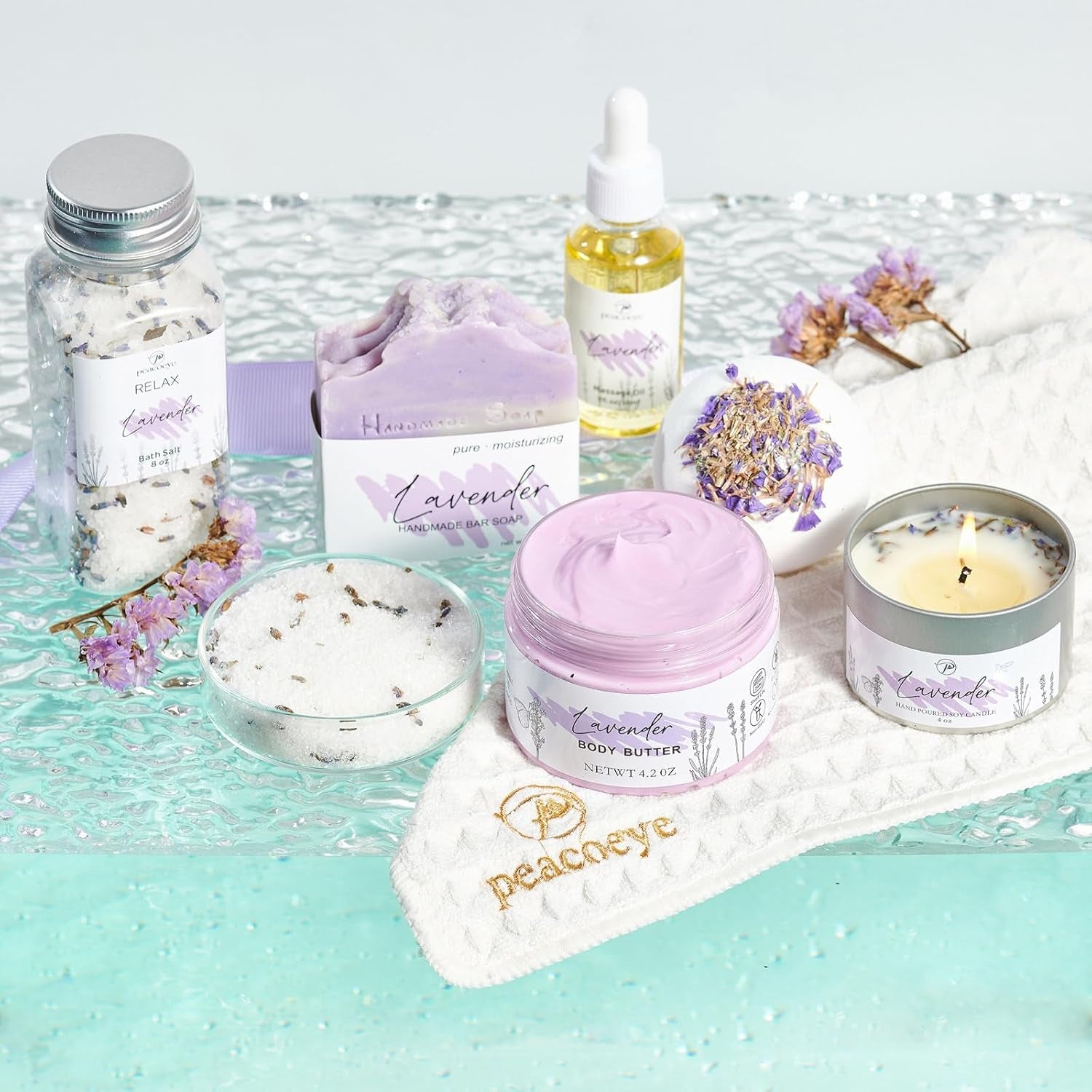 Gifts for Women Spa Lavender Bath Gift Baskets Valentines Day Gifts Relaxing Self Care Gift for Mom Her Sister Wife Auntie Home Bath Kit Care Package Birthday Friendship Gift Ideas