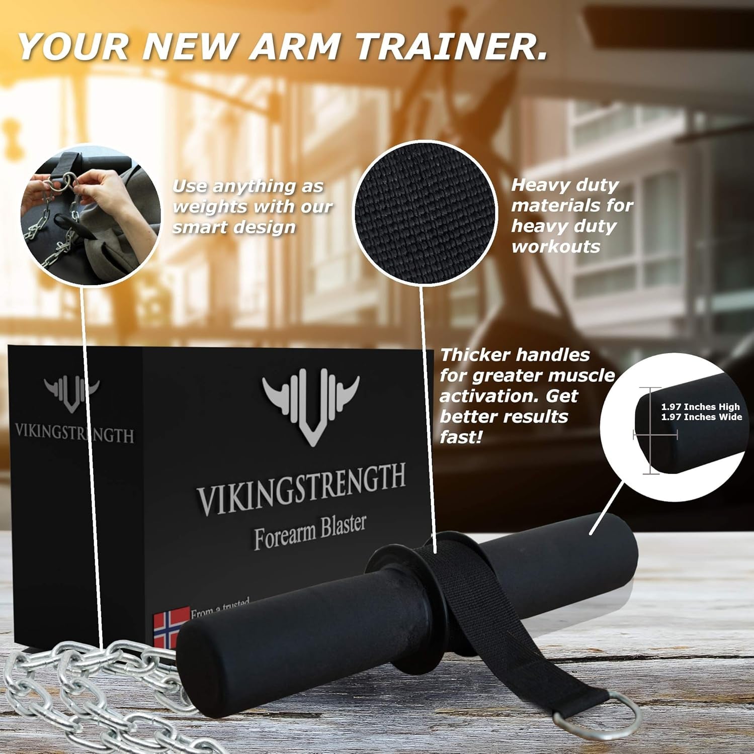 Forearm Blaster- Thick Handle Forearm Strengthener Exercise Equipment. Thick Wrist Roller for Muscle Building and Injury Prevention Hand Grip Strength + V-Strength Workout App