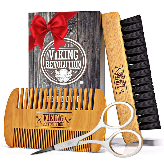 Natural Boar Bristle Brush and Pear Wood Comb Set for Men - Dual Action Grooming for Beards and Mustaches with Velvet Travel Pouch