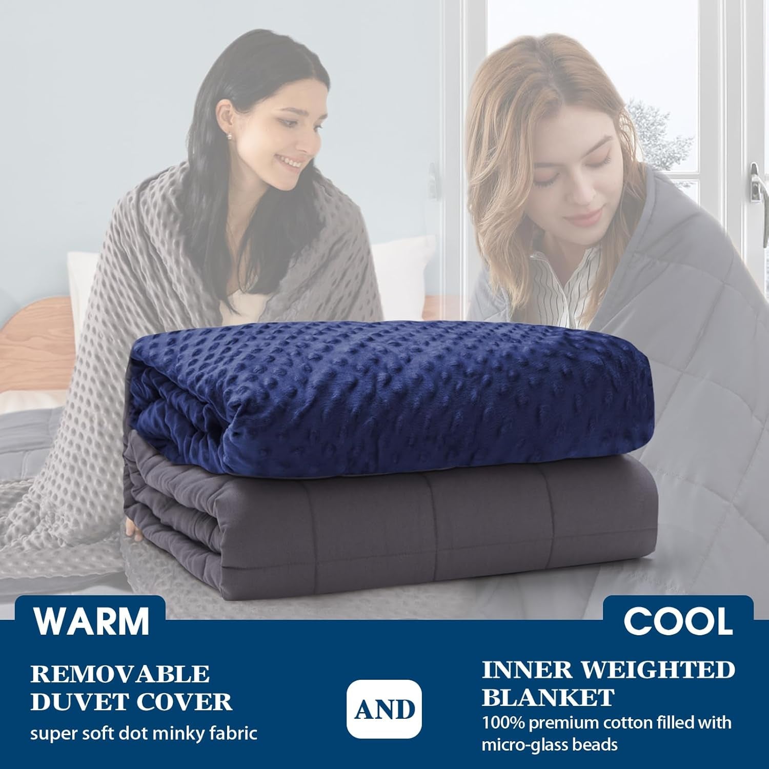 Weighted Blanket with Cover Removable Soft Blue Heavy Blanket Microfiber Washable Heated Weighted Throw Blanket Winter Warm Weighted Comforter 7Lbs, 40 * 60