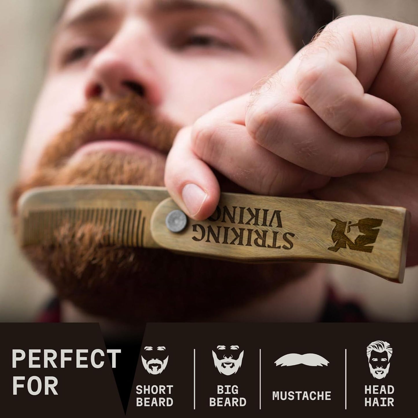 Folding Wooden Comb for Men - Sandalwood Switchblade Beard Comb for Grooming and Styling - Use Dry or with Oils & Balms