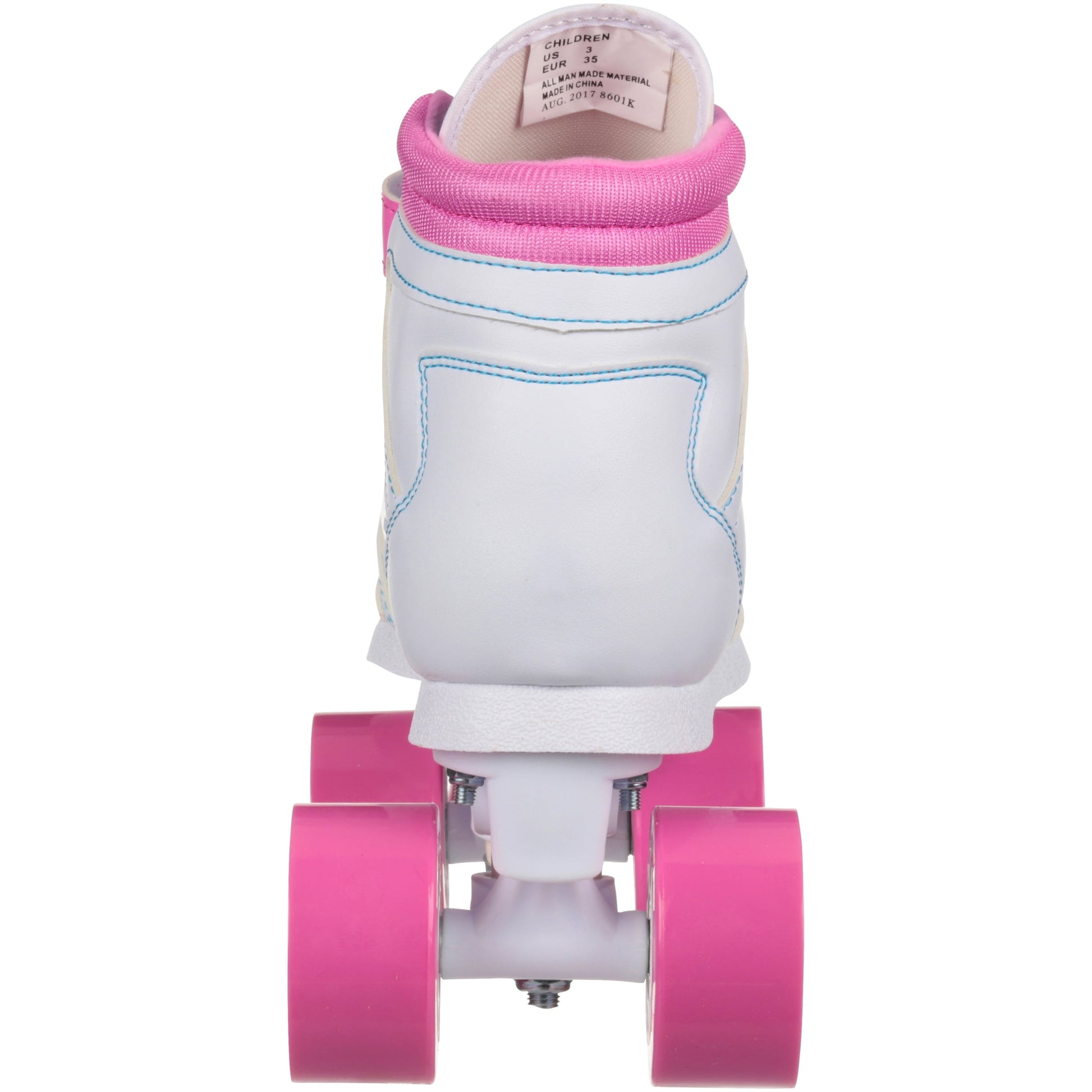 Girls' Quad Roller Skates White/Pink/Teal Sidewalk Skates, Size 3