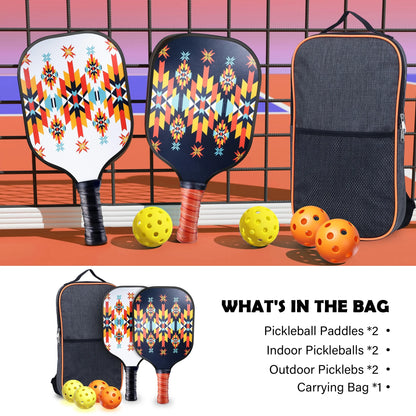 Luxmo Pickleball Paddles, Pickleball Paddles Set of 2, Fiberglass Surface Polypropylene Core Lightweight Pickleball Set with 4 Balls and 1 Pickleball Bag
