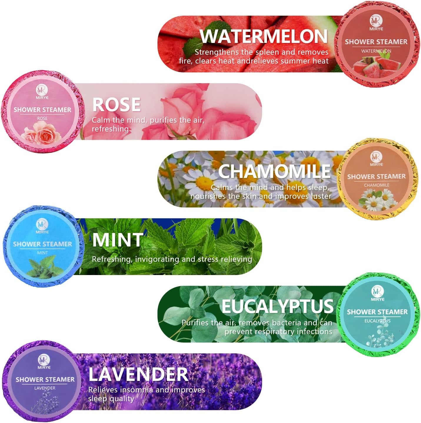 Shower Steamers Aromatherapy for Women or Men, Organic with Chamomile Rose Lavender Mint Watermelon Eucalyptus Essential Oil, 18-Pack Shower Bombs Birthday Gift