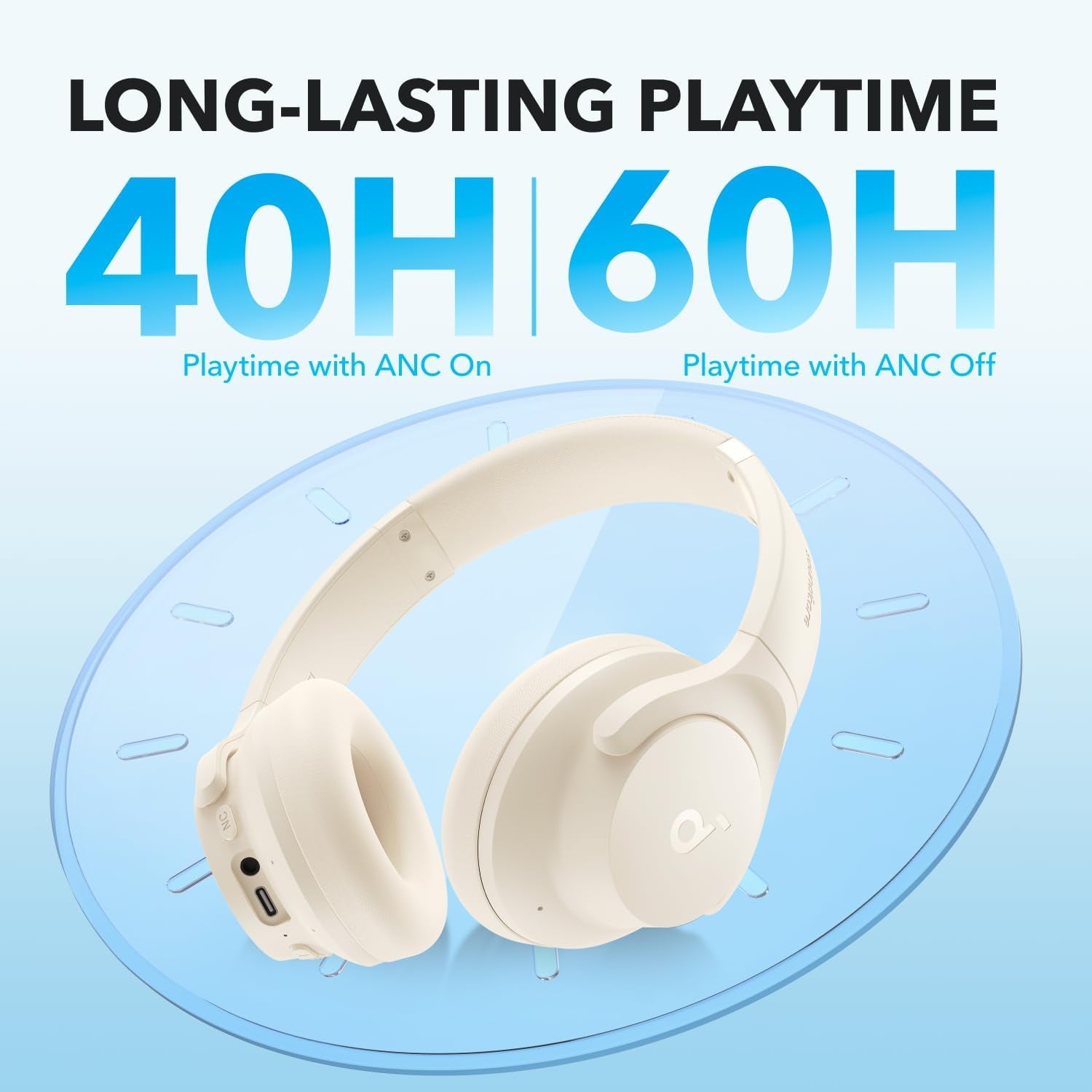 by  Q20I Hybrid Active Noise Cancelling Headphones, Wireless Over-Ear Bluetooth, 40H Long ANC Playtime, Hi-Res Audio, Big Bass, Customize via an App, Transparency Mode (White)