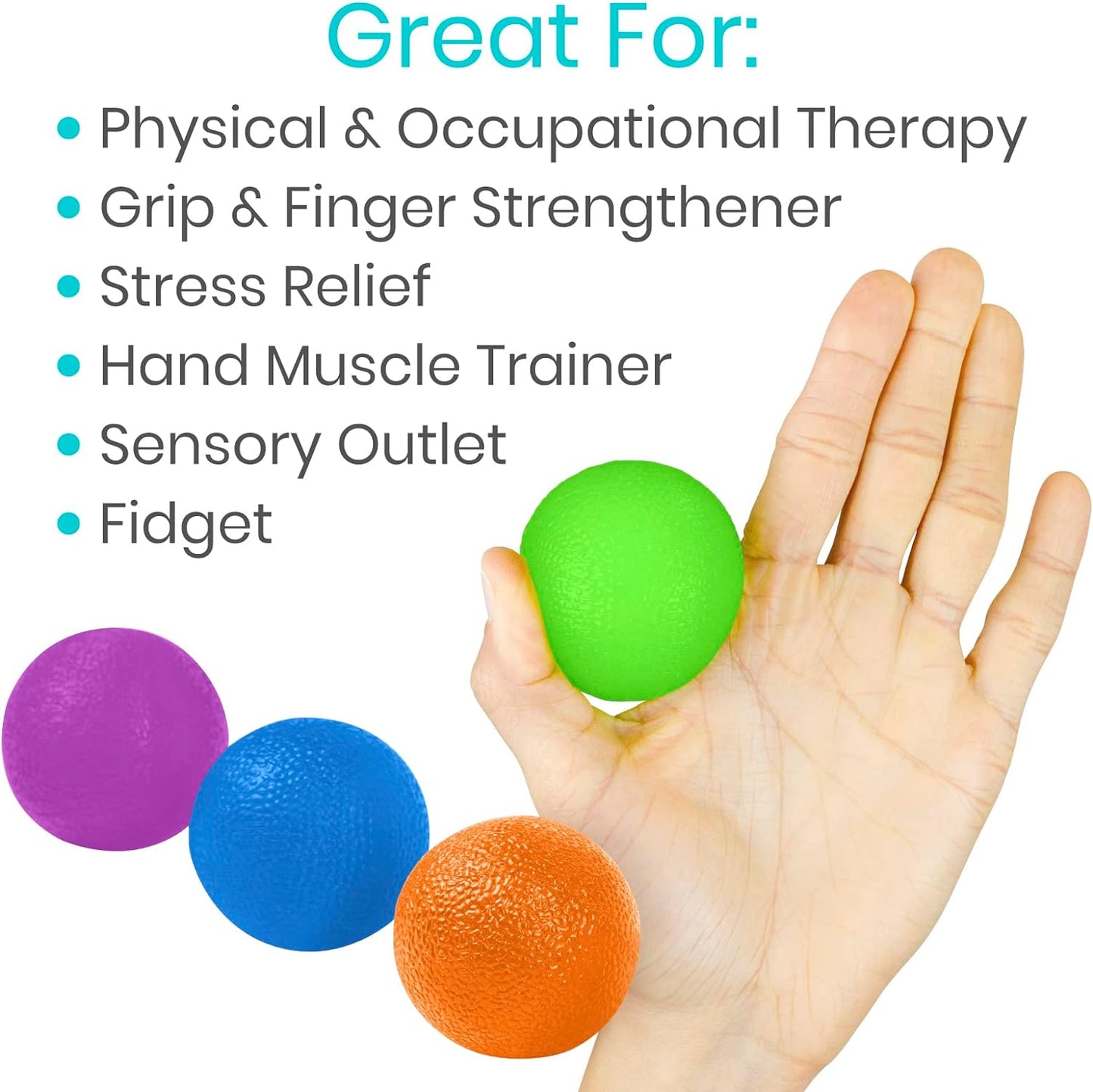 Squeeze Balls for Hand Therapy, Exercise, Arthritis (W/ Rehab Video App) - Grip Strengthener Occupational Equipment for Finger, Wrist, Carpal Tunnel, Pain Relief, Stress - Resistance Strength Squeezing Egg Trainer