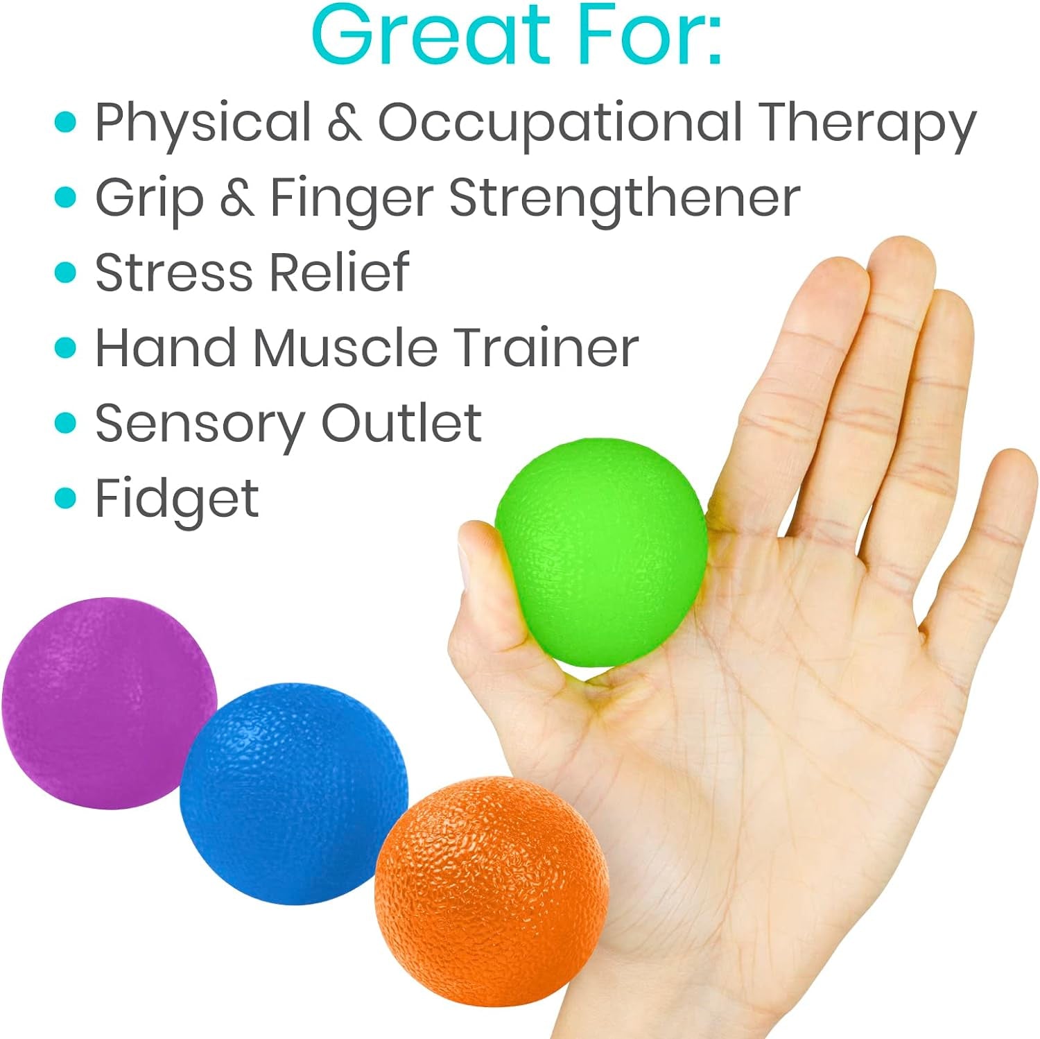 Squeeze Balls for Hand Therapy, Exercise, Arthritis (W/ Rehab Video App) - Grip Strengthener Occupational Equipment for Finger, Wrist, Carpal Tunnel, Pain Relief, Stress - Resistance Strength Squeezing Egg Trainer