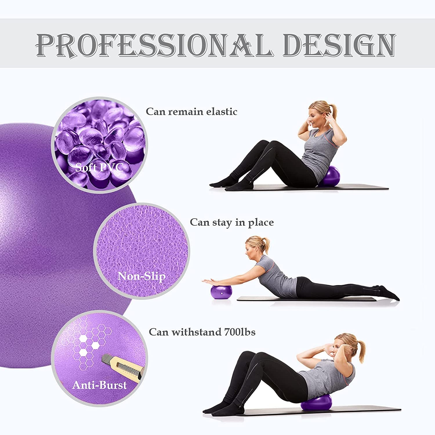Small Pilates Ball, Therapy Ball, Mini Workout Ball, Core Ball, 9 Inch Small Exercise Ball, Mini Bender Ball, Pilates, Yoga, Workout, Bender, Core Training and Physical Therapy, Improves Balance