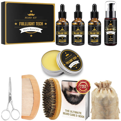 Beard Kit for Men Grooming & Care W/Beard Wash,3 Packs Beard Oil,Beard Balm Leave-In Conditioner,Comb,Brush,Scissors,Premium Gifts for Men Dad Husband