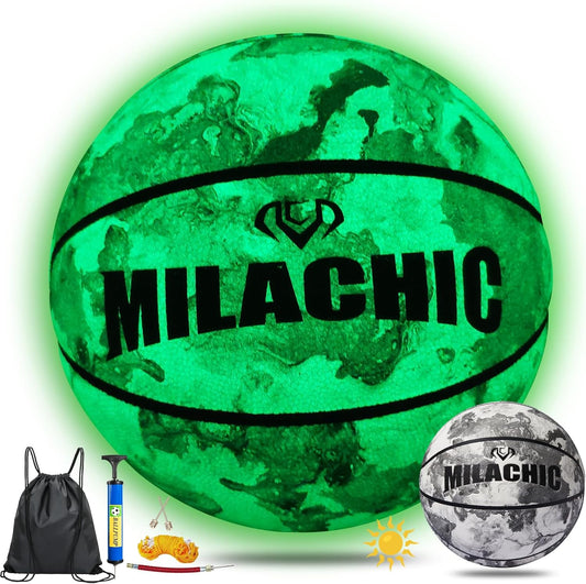 Basketball Glow in the Dark, Glowing Leather Green Light up Basketball Gift for Teenagers, Men, Women Indoor-Outdoor Night Basketball Game with Pump (Size 5/6/ 7)