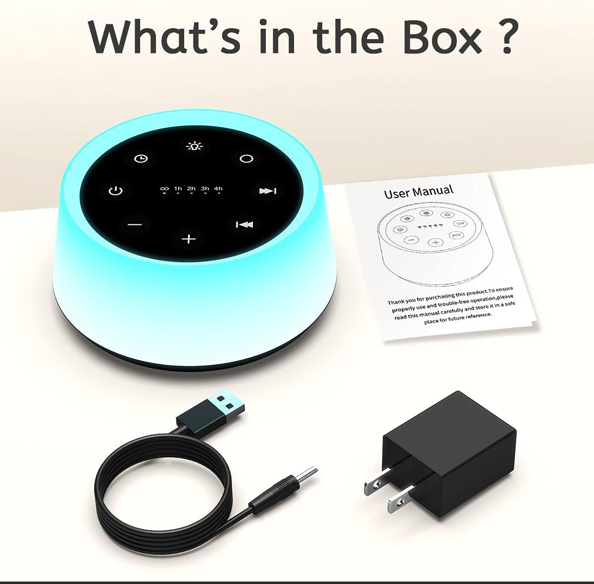 Sound Machine and White Noise Machine with 30 Soothing Sounds with 12 Colors Baby Night Light with Memory Function (Black)