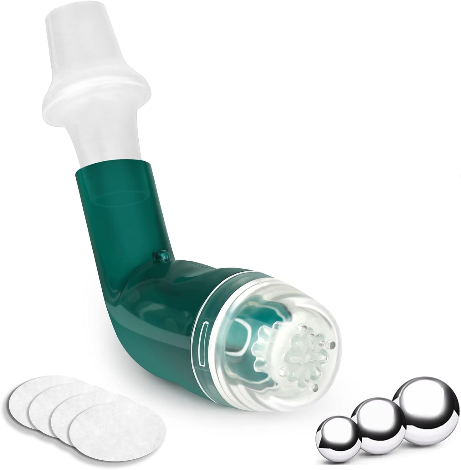 Breathing Exercise Device for Lungs, Lung Expansion and Mucus Relief Device, Portable Expiratory Breathing Exerciser with a Set of Accessories, Breathing Trainer for Lung Cleanse(Green)
