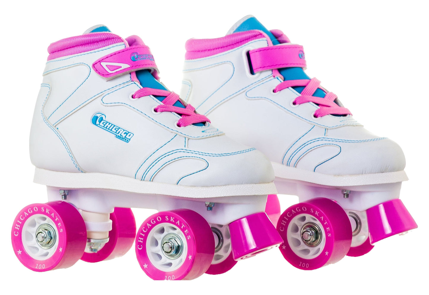 Girls' Quad Roller Skates White/Pink/Teal Sidewalk Skates, Size 3