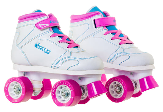 Girls' Quad Roller Skates White/Pink/Teal Sidewalk Skates, Size 3