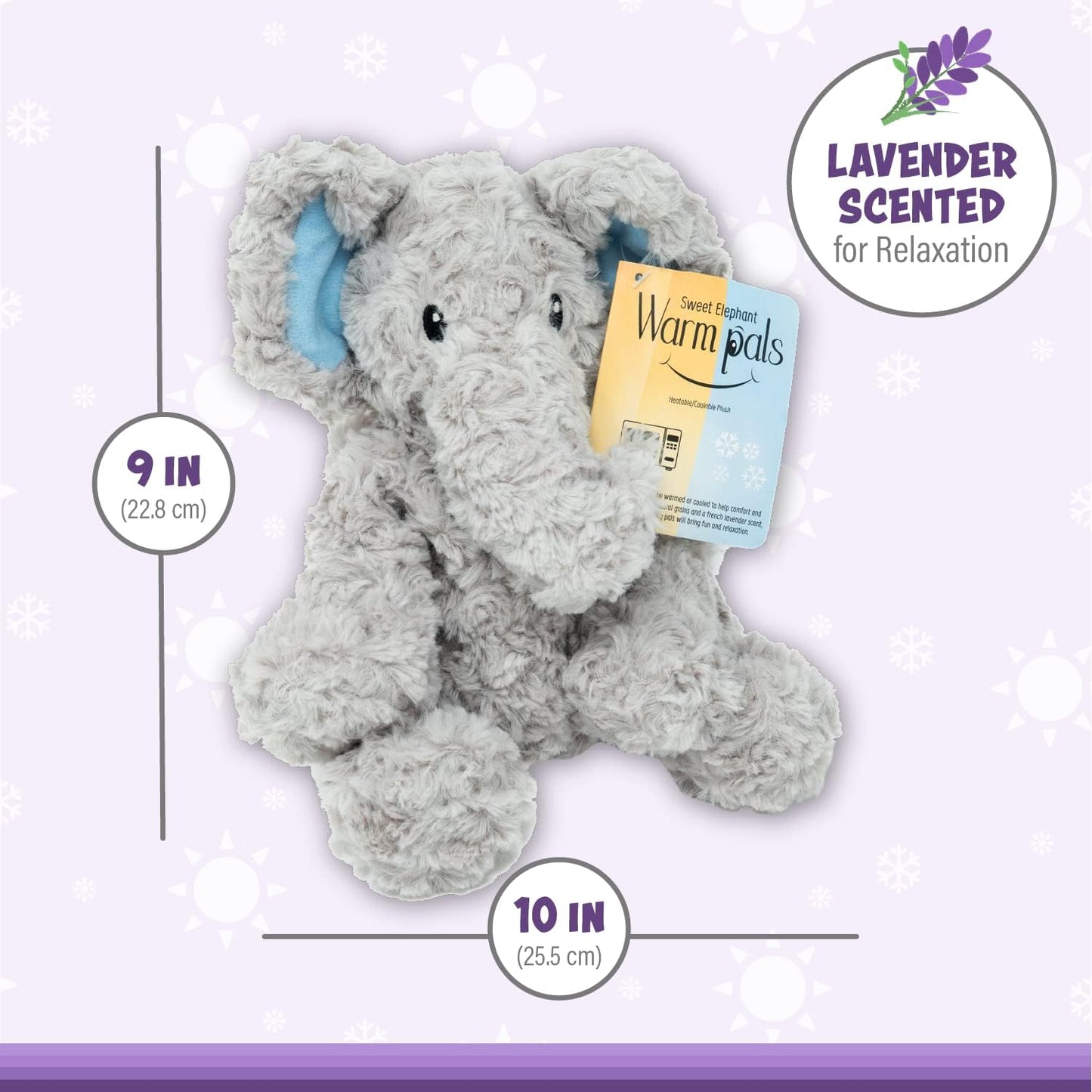 Warm Pals - Sweet Elephant - 1.5Lbs - Cozy Microwavable Lavender Scented Plush Toys - Heated Stuffed Animal - Heatable Coolable Bedtime Comfort Plushie