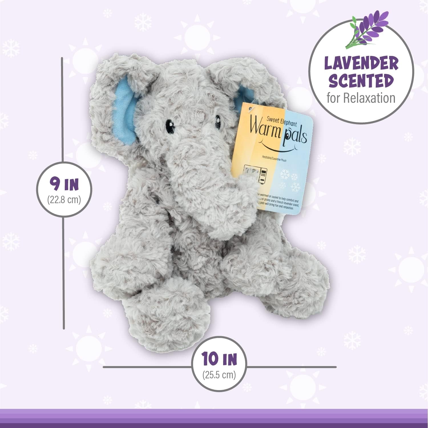 Warm Pals - Sweet Elephant - 1.5Lbs - Cozy Microwavable Lavender Scented Plush Toys - Heated Stuffed Animal - Heatable Coolable Bedtime Comfort Plushie