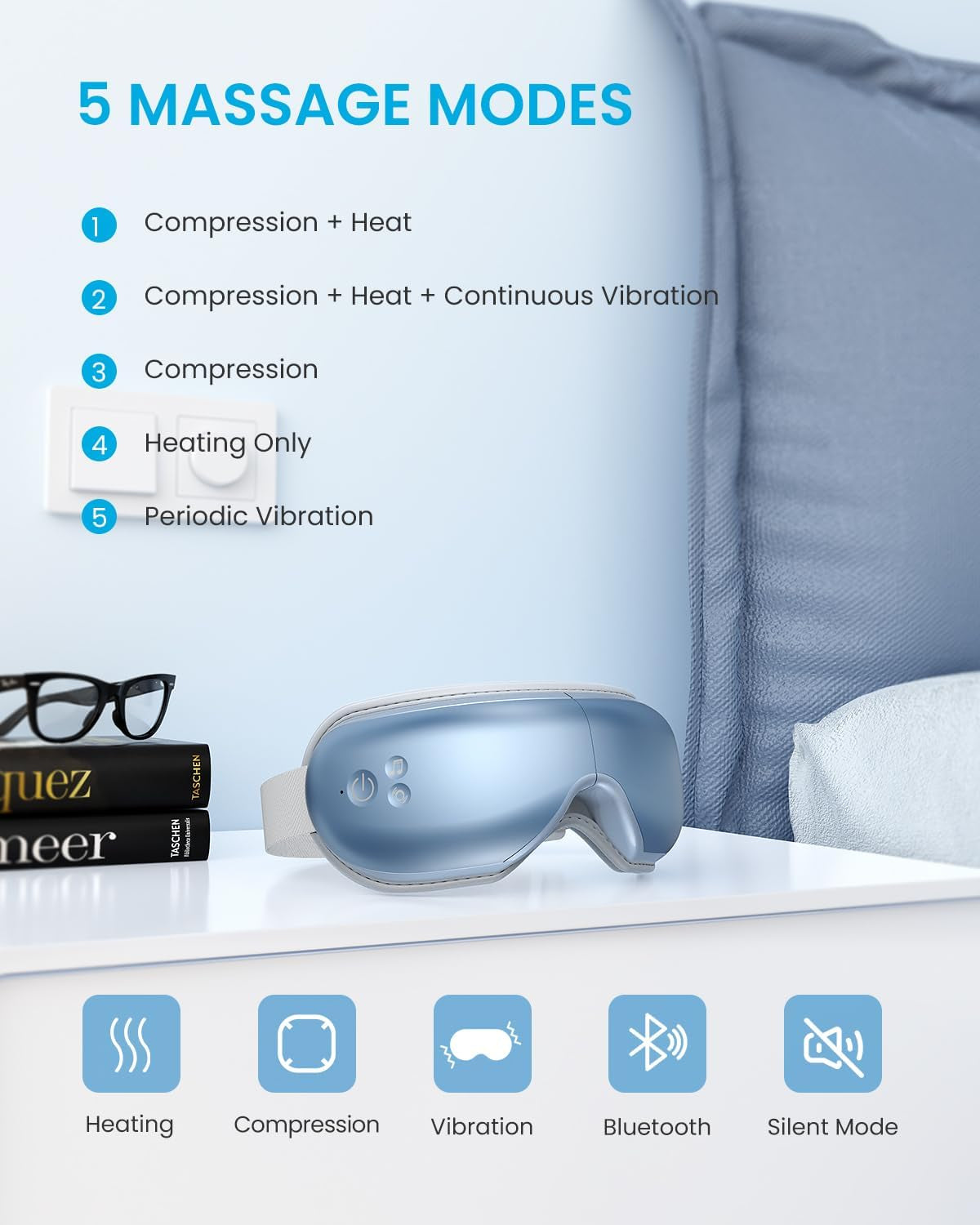 FSA HSA Eyeris1 Eye Massager, Birthday Valentine'S Day Gifts, Migraine Massager with Remote, Compression, Silent Mode, Bluetooth, Heated Eye Mask for Eye Strain Relief, Stye Eye, Improve Sleep