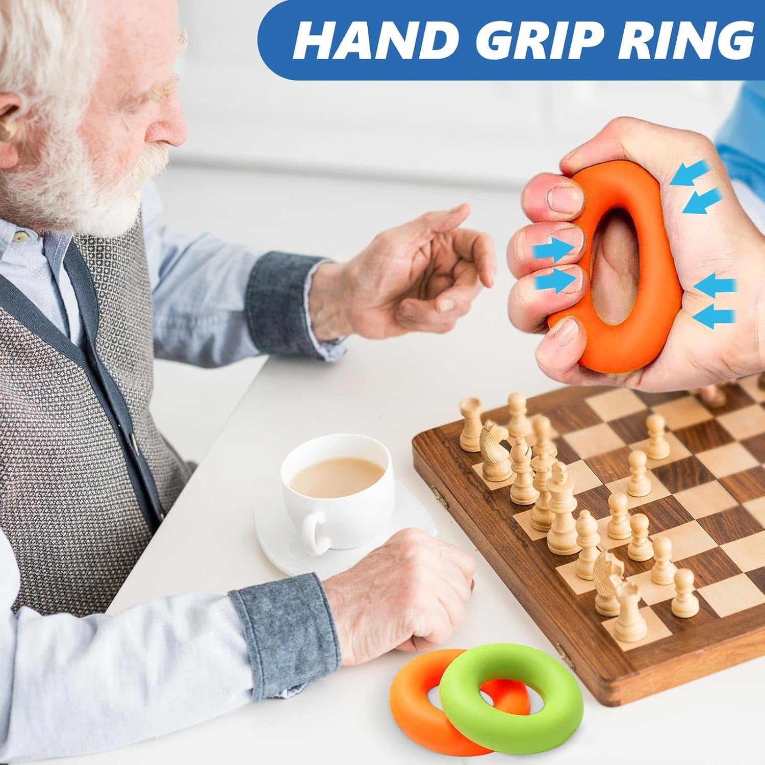 Hand Grip Strengthener, Finger Exerciser, Multiple Resistance Levels Kit - 3 Types, Set of 8