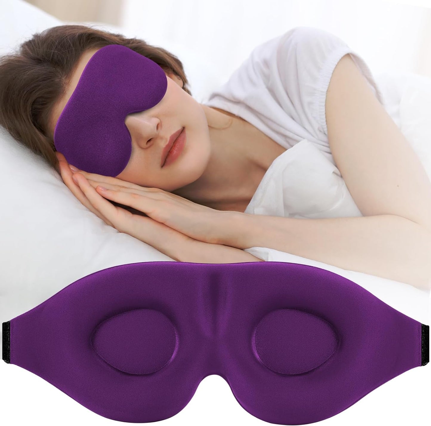 3D Sleep Mask for Side Sleeper, Light Blocking Sleeping Eye Mask for Women Men, Contoured Cup Night Blindfold, Luxury Eye Cover Eye Shade with Adjustable Strap for Travel, Nap, Purple