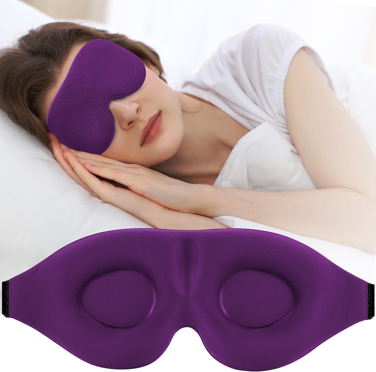 3D Sleep Mask for Side Sleeper, Light Blocking Sleeping Eye Mask for Women Men, Contoured Cup Night Blindfold, Luxury Eye Cover Eye Shade with Adjustable Strap for Travel, Nap, Purple