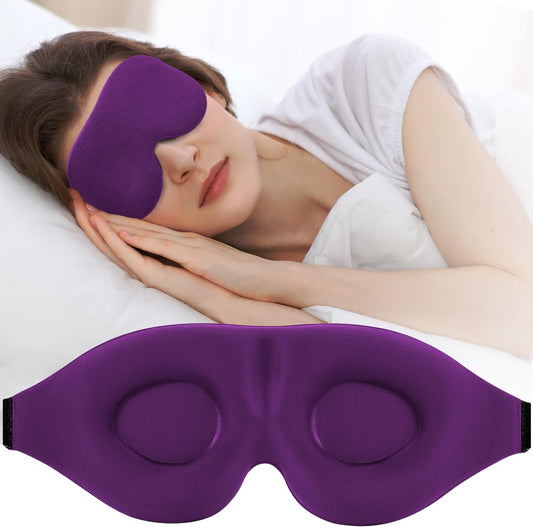 3D Sleep Mask for Side Sleeper, Light Blocking Sleeping Eye Mask for Women Men, Contoured Cup Night Blindfold, Luxury Eye Cover Eye Shade with Adjustable Strap for Travel, Nap, Purple