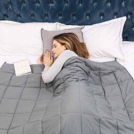 Weighted Blanket for Adults (12Lbs, 48"X72" Twin Size) - Cooling and Breathable Heavy Blanket for 110-130Lbs with Premium Glass Beads - Soft Thick Blanket for All-Season Sleeping Comfort - Grey