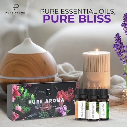 Essential Oils Set  - Top 6 Aromatherapy Oils Gift Set for Diffusers, Home Care, Candel Making Scents, Fragrance -Eucalyptus, Lavender, Lemongrass, Sweet Orange, Peppermint, Tea Tree (10Ml)