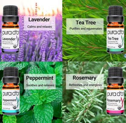 Organic Perfect10 Essential Oils Set - 10X 10Ml Wood Box Aromatherapy Gift Set - 100% Pure Therapeutic Grade for Relaxation and Wellness (Lavender, Peppermint, Eucalyptus, Tea Tree & More)