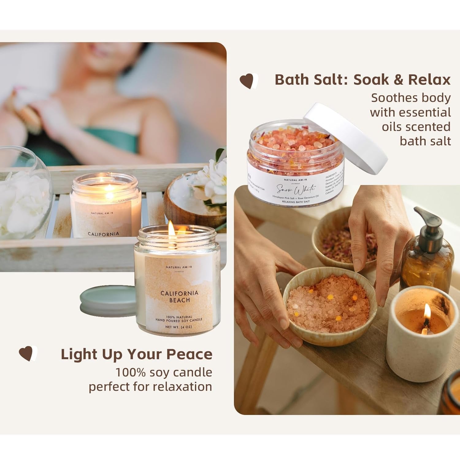 Natural Amor Handmade Spa Gift Set, Relaxing 5Pcs Self Handmade Skin Care Sets Gift Package for Women, Birthday Gift, Natural Gift Idea,Spa Gifts for Women