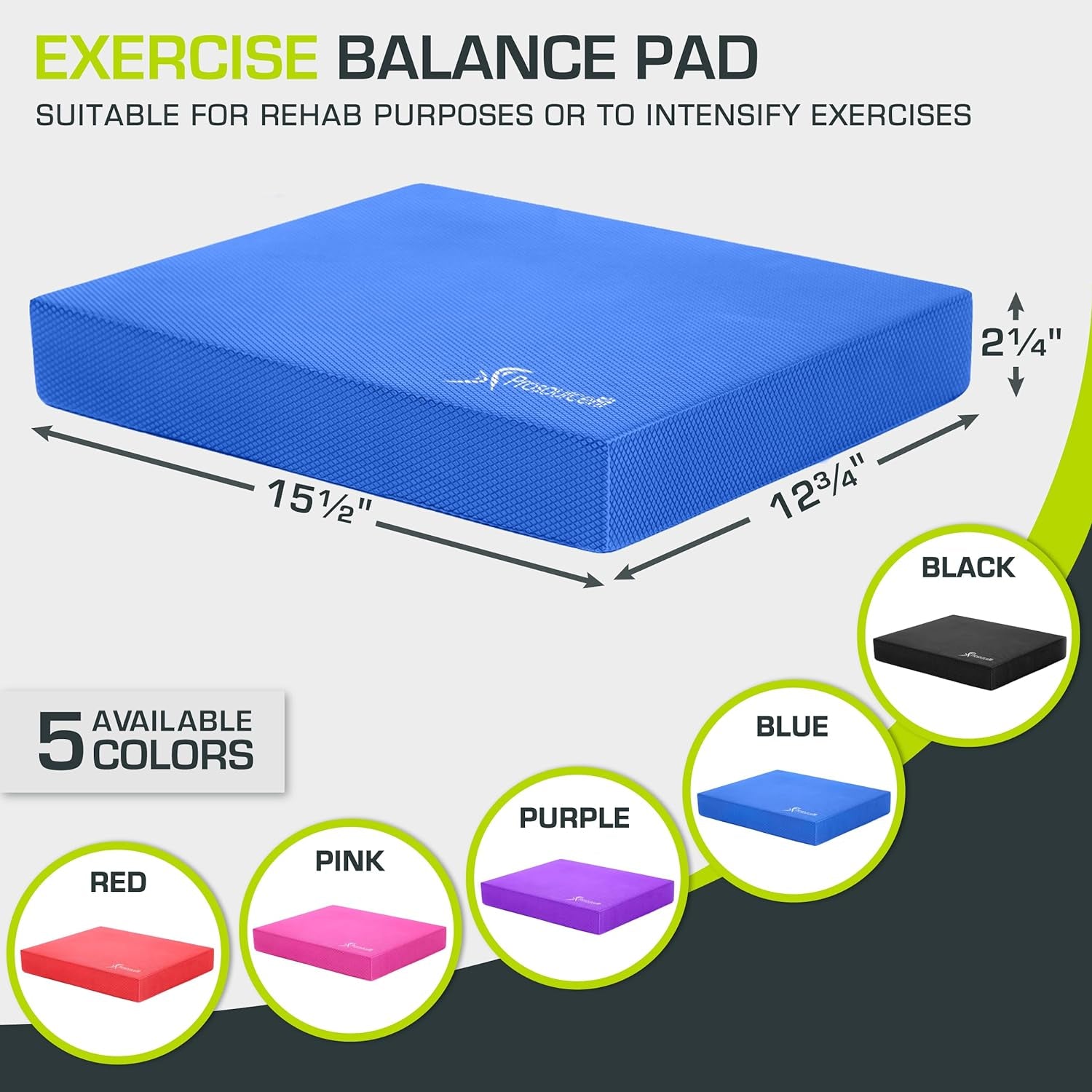 Exercise Balance Pad – Non-Slip Cushioned Foam Mat & Knee Pad for Fitness and Stability Training, Yoga, Physical Therapy 15.5”X12.75”