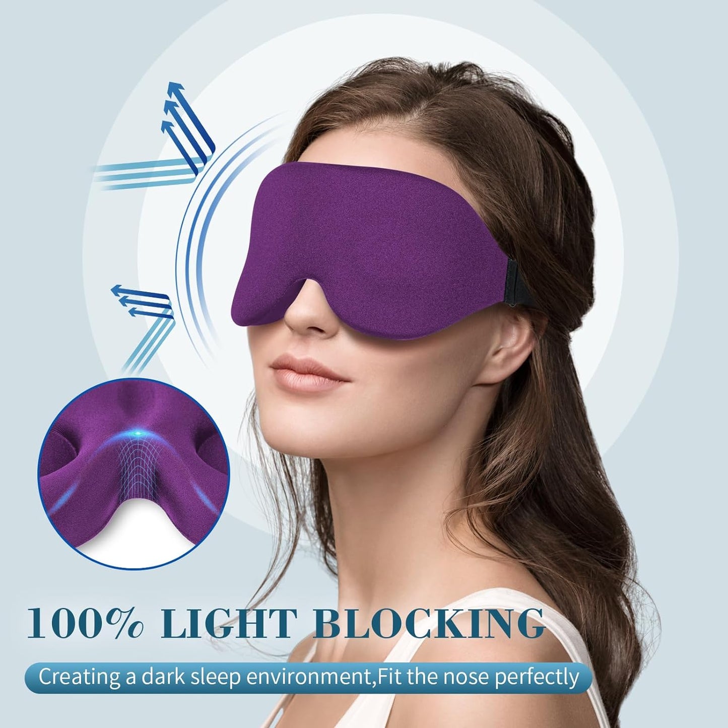 3D Sleep Mask for Side Sleeper, Light Blocking Sleeping Eye Mask for Women Men, Contoured Cup Night Blindfold, Luxury Eye Cover Eye Shade with Adjustable Strap for Travel, Nap, Purple