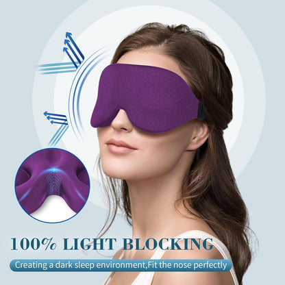 3D Sleep Mask for Side Sleeper, Light Blocking Sleeping Eye Mask for Women Men, Contoured Cup Night Blindfold, Luxury Eye Cover Eye Shade with Adjustable Strap for Travel, Nap, Purple