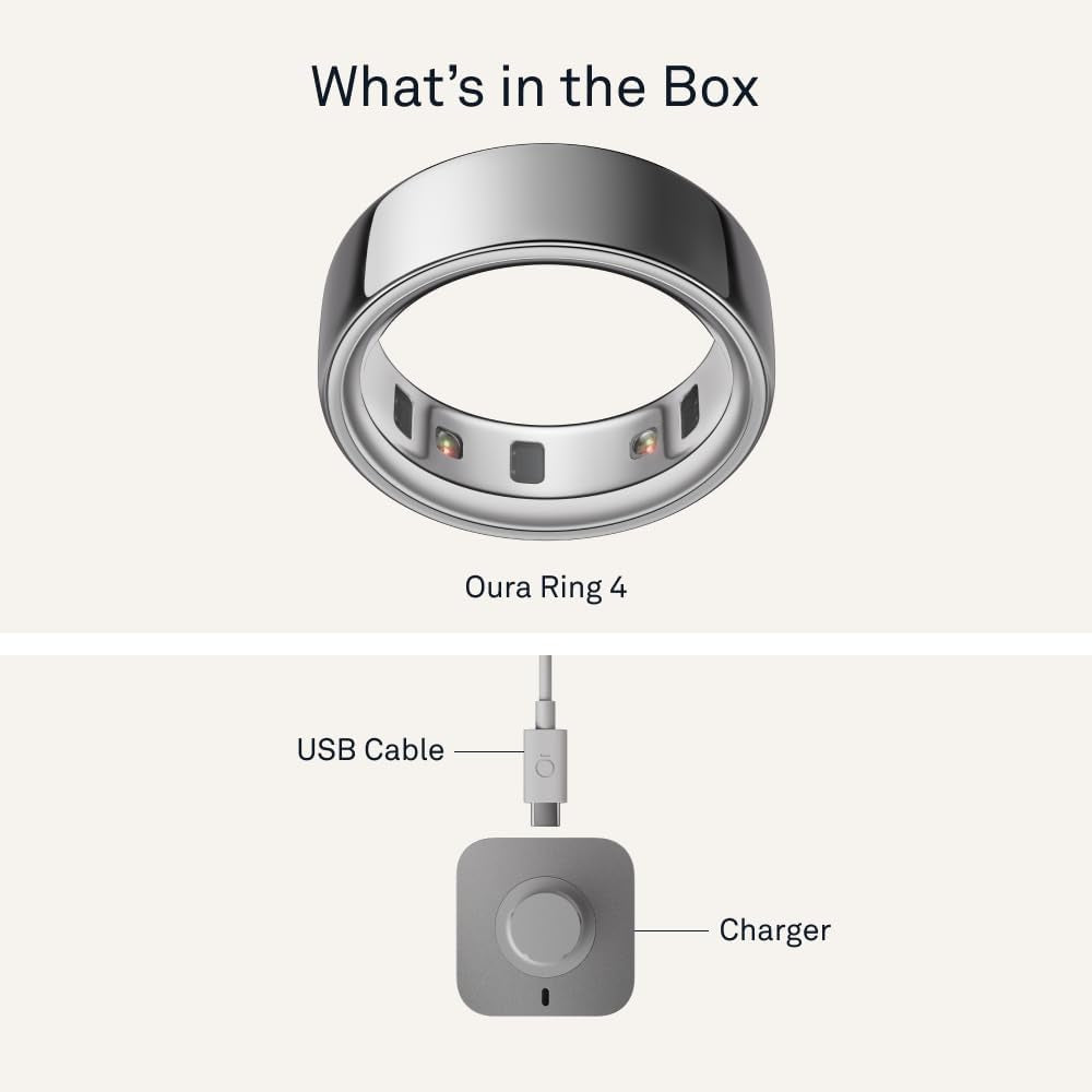 Ring 4 - Silver - Size 8 - Smart Ring - Size First with  Ring 4 Sizing Kit - Sleep Tracking Wearable - Heart Rate - Fitness Tracker - up to 8 Days of Battery Life