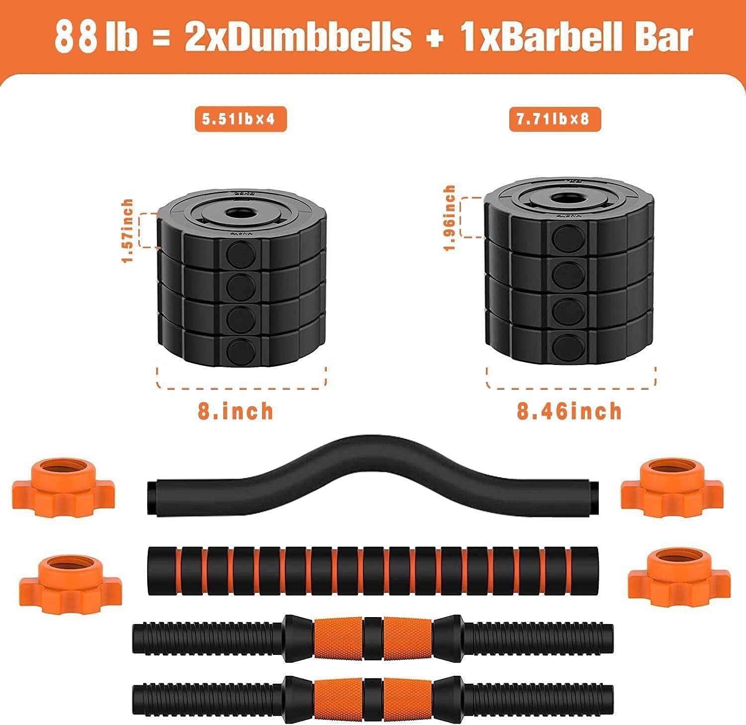 Transform Your Home Gym with the 86 Lbs 3-in-1 Adjustable Dumbbell Barbell Set - Perfect for All Fitness Levels!