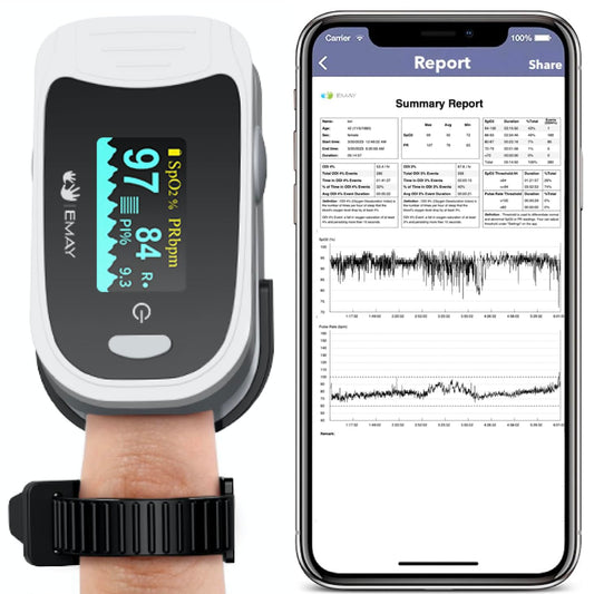 Sleep Oxygen Monitor with Built-In Recording Capability | Track Continuous Blood Oxygen Levels & Pulse Rate Overnight | Provides Sleep Report & Raw Data