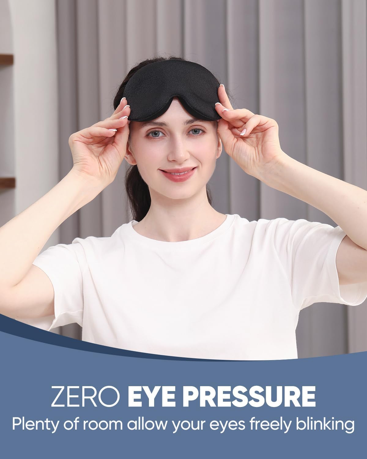 Sleep Eye Mask for Men Women, Zero Eye Pressure 3D Sleeping Mask, Light Blocking Patented Design Night Blindfold, Soft Eye Shade Cover for Travel, Black