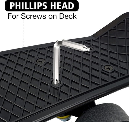 All-In-One Skate Tools Multi-Function Portable Skateboard T Tool Accessory with T-Type Allen Key and L-Type Phillips Head Wrench Screwdriver
