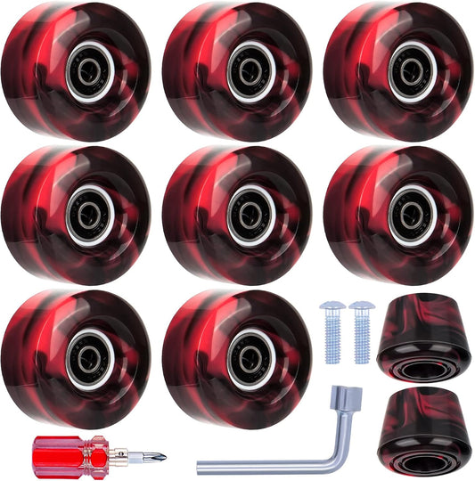 8 Pack Roller Skate Wheels with Bearings Installed and 2 Toe Stoppers for Double Row Skating, Quad Skates and Skateboard Outdoor or Indoor Use, 32Mm X 58Mm 82A