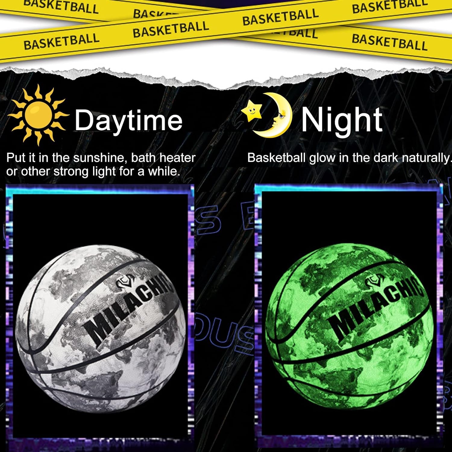 Basketball Glow in the Dark, Glowing Leather Green Light up Basketball Gift for Teenagers, Men, Women Indoor-Outdoor Night Basketball Game with Pump (Size 5/6/ 7)
