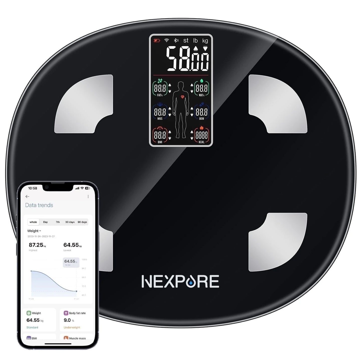 Smart Body Weight Scale, BMI & 25 Health Metrics, 400Lb Capacity for Home & Fitness