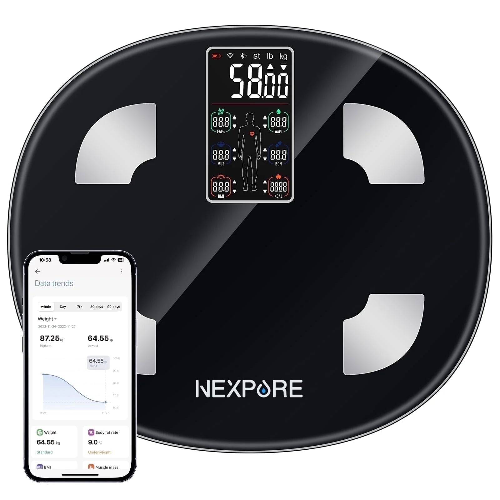 Smart Body Weight Scale, BMI & 25 Health Metrics, 400Lb Capacity for Home & Fitness