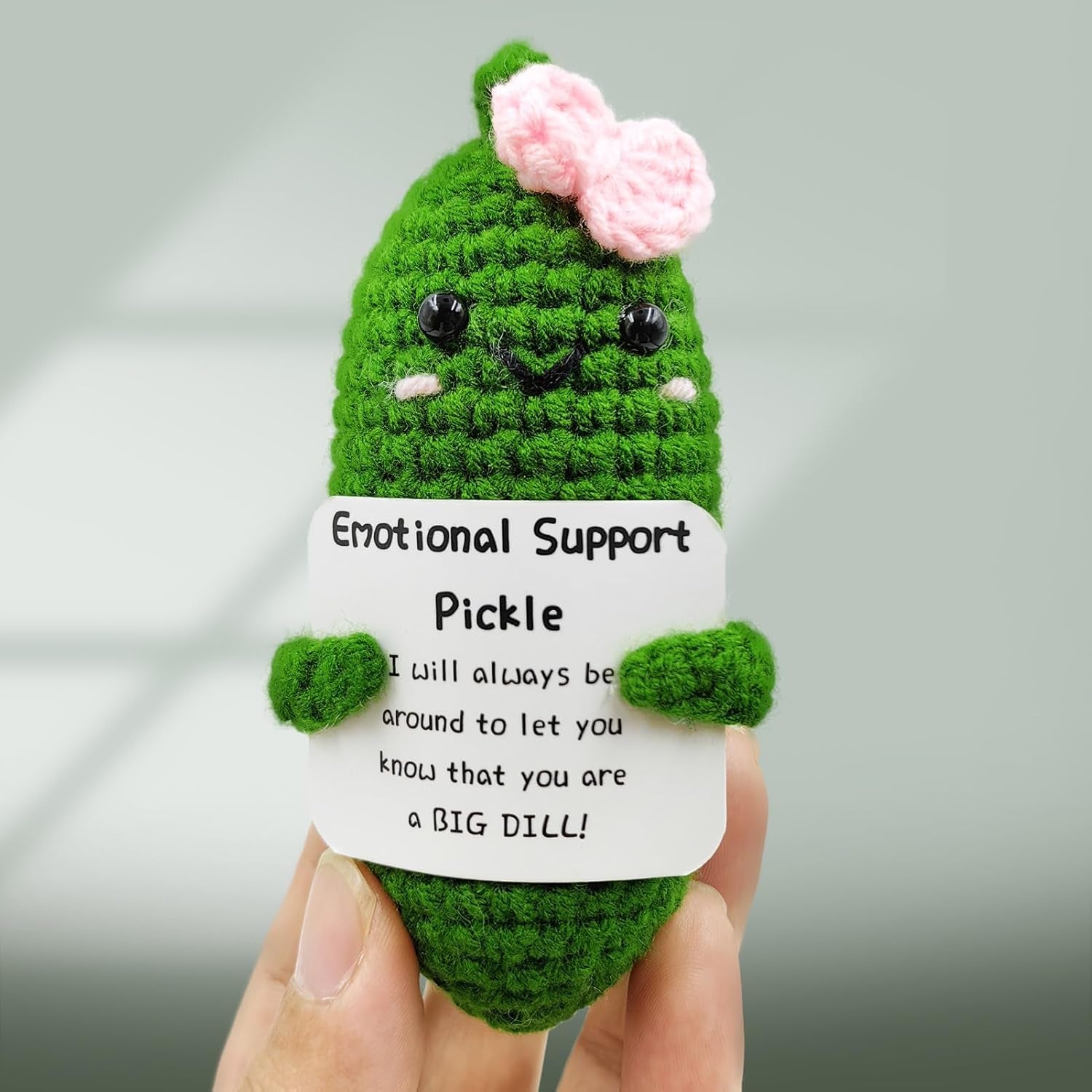 Emotional Encouraging Support Pickle,Funny Encouraging Pickle with Emotional Encouraging Card,Cute Knitted Crochet Dolls Soft Plush for Friend Gifts (Pickle)
