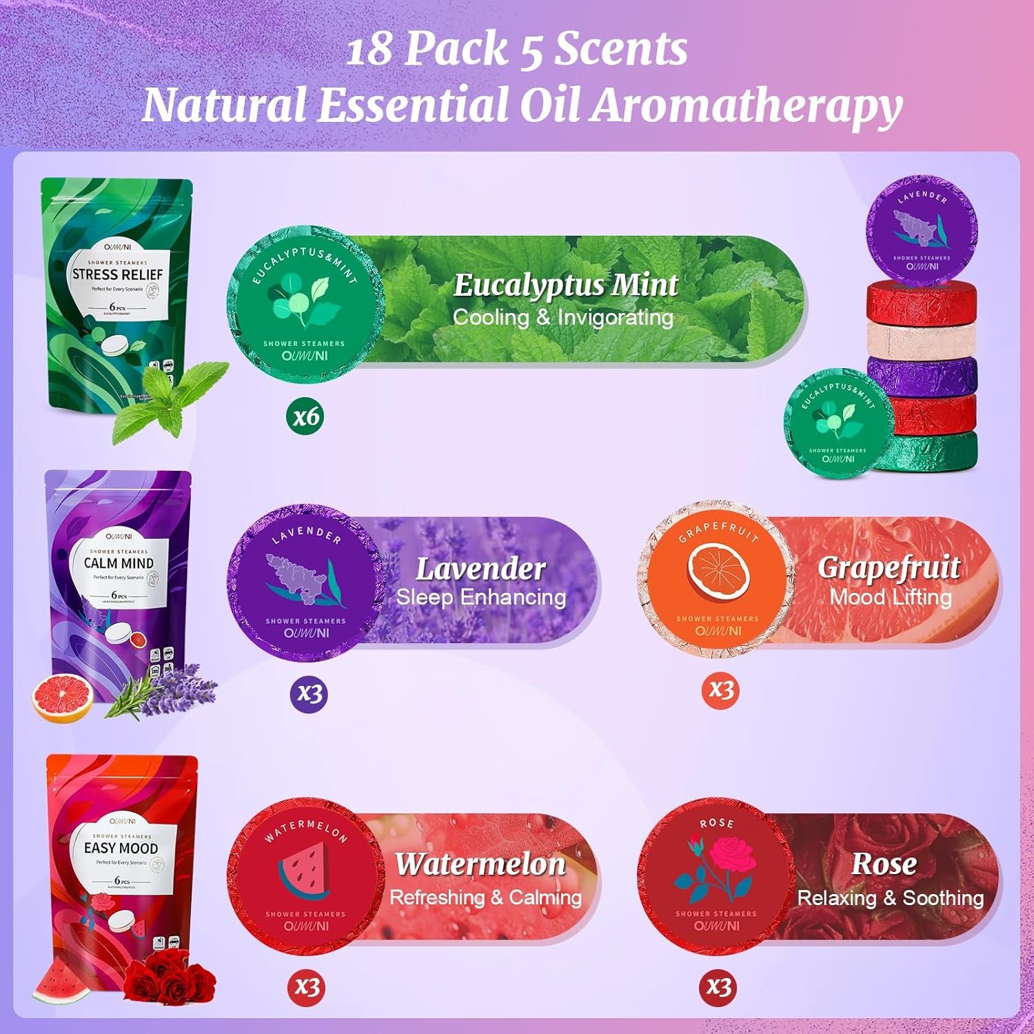 Shower Steamers Aromatherapy - 18 Pack Shower Bombs Natural Organic Essential Oils Comes with 3 Sachet, Birthday Gifts for Women, Valentines Day Gifts for Her, Gifts for Mom Her Grandma Sister