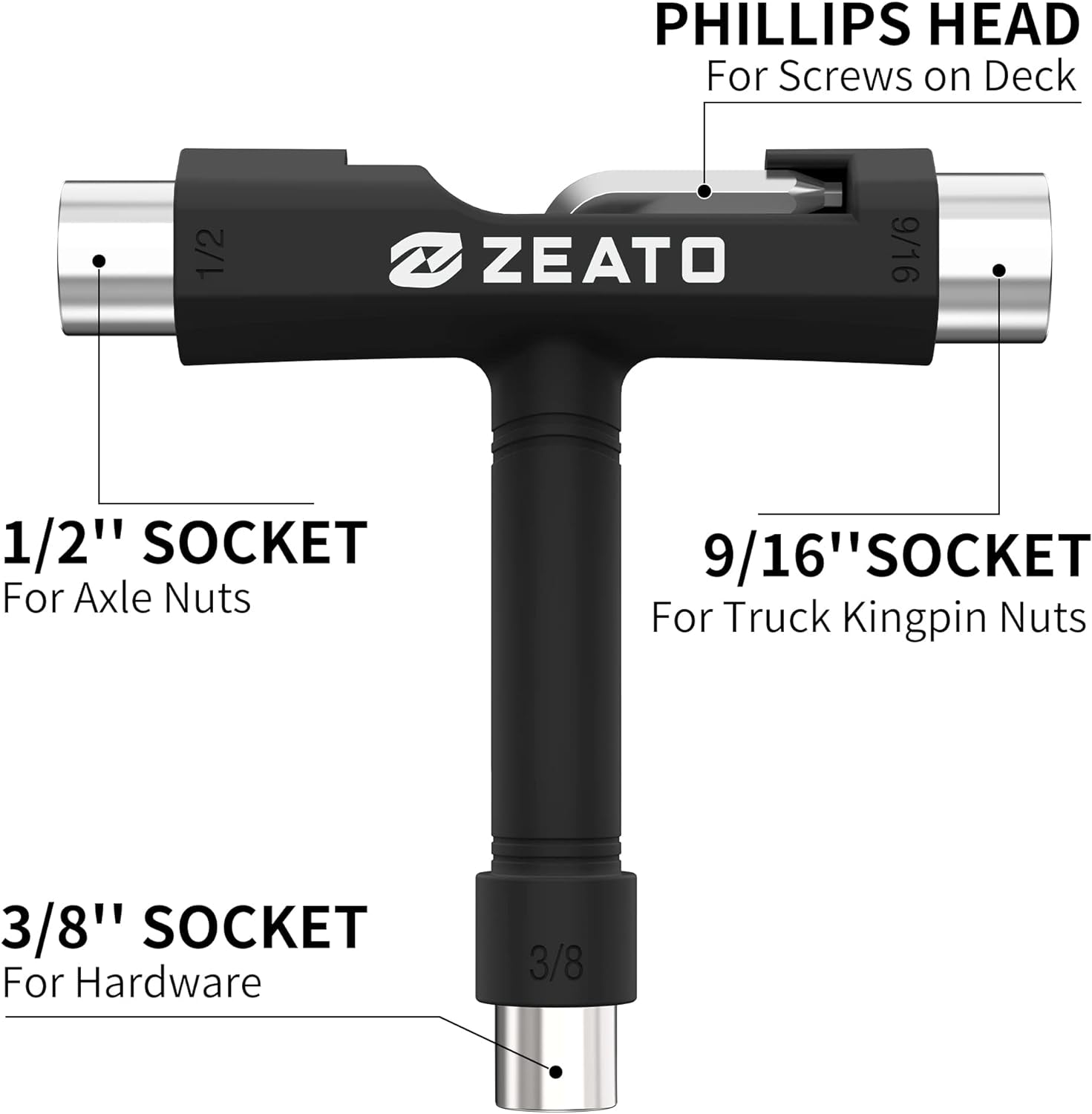 All-In-One Skate Tools Multi-Function Portable Skateboard T Tool Accessory with T-Type Allen Key and L-Type Phillips Head Wrench Screwdriver