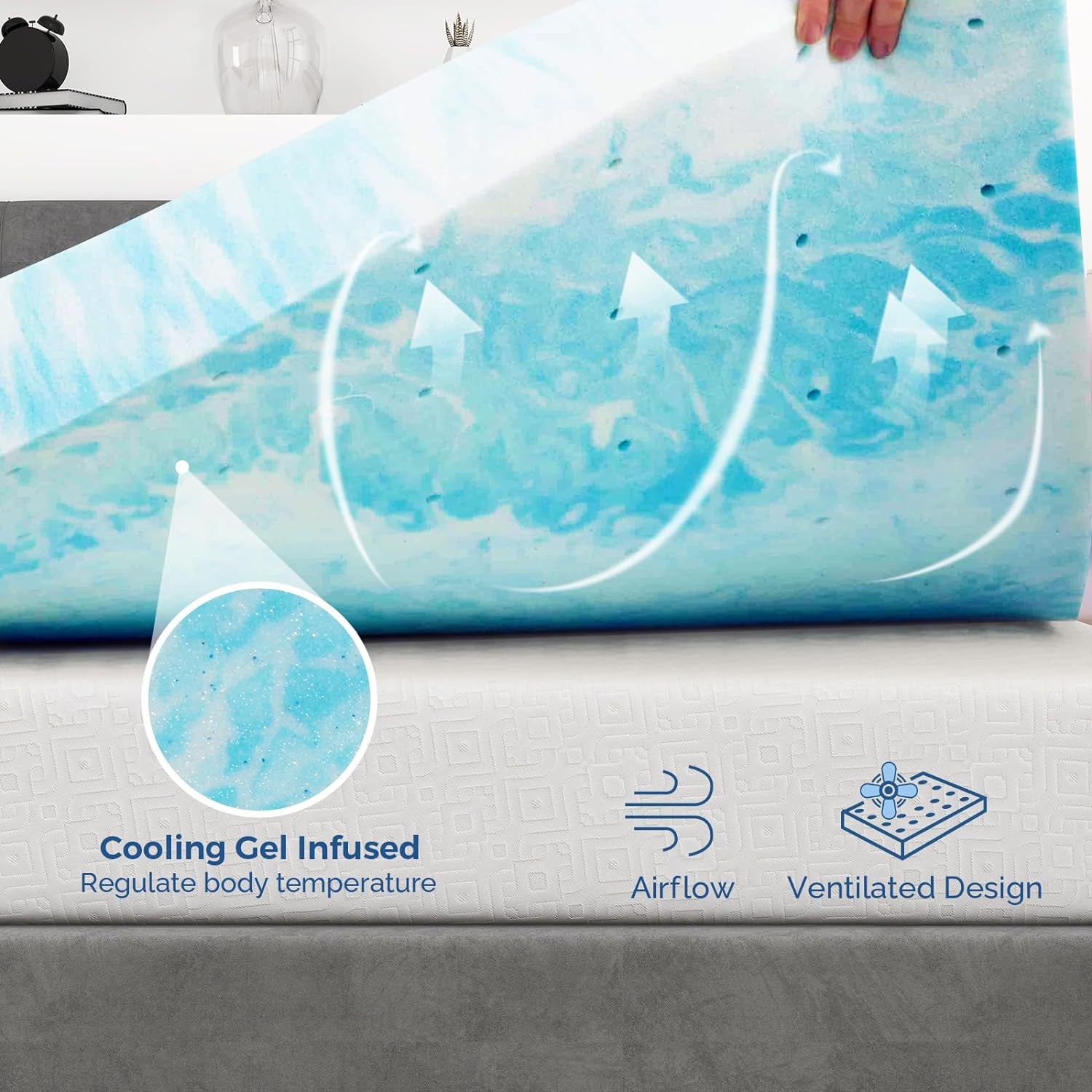 Mattress Topper King, 3 Inch Gel Memory Foam Bed Topper for King Size Bed, Certipur-Us Certified, Blue