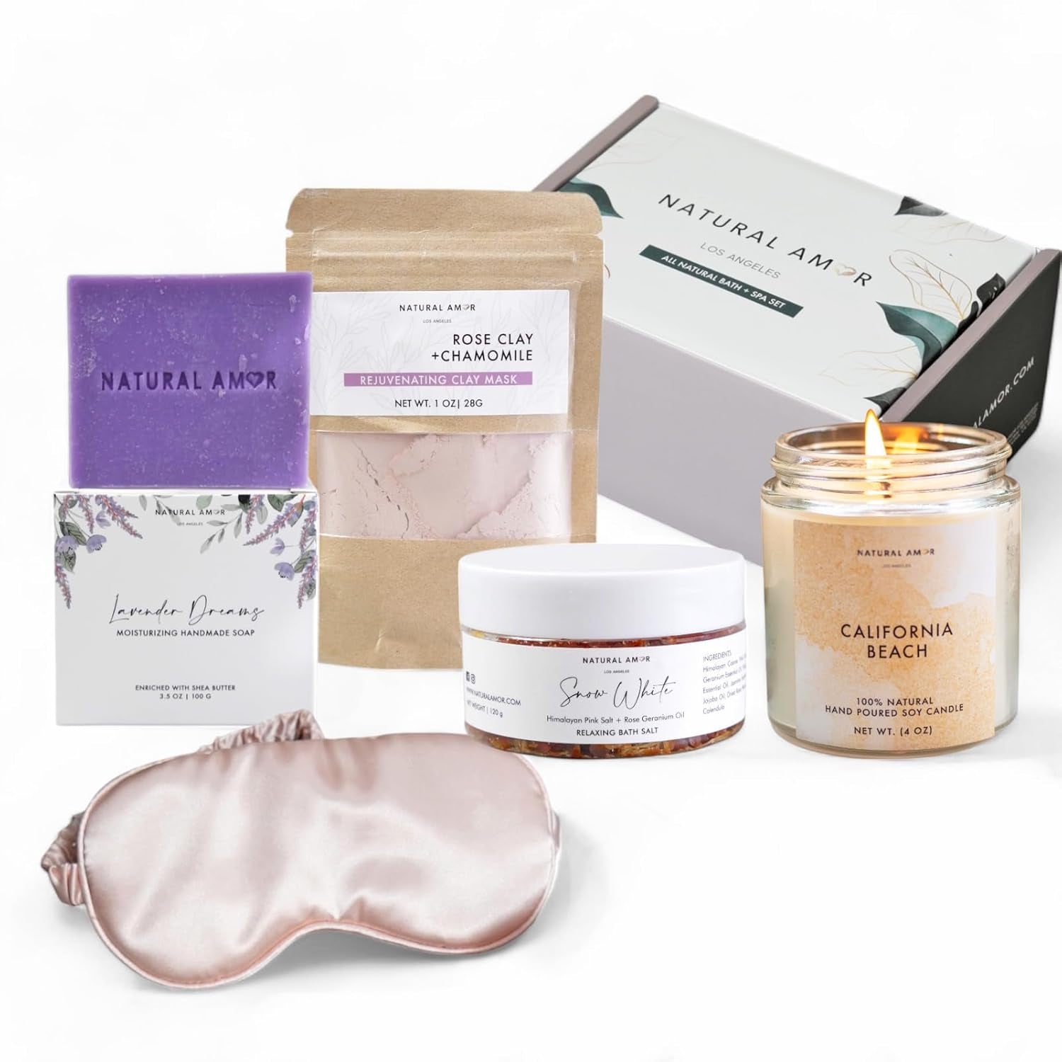Natural Amor Handmade Spa Gift Set, Relaxing 5Pcs Self Handmade Skin Care Sets Gift Package for Women, Birthday Gift, Natural Gift Idea,Spa Gifts for Women