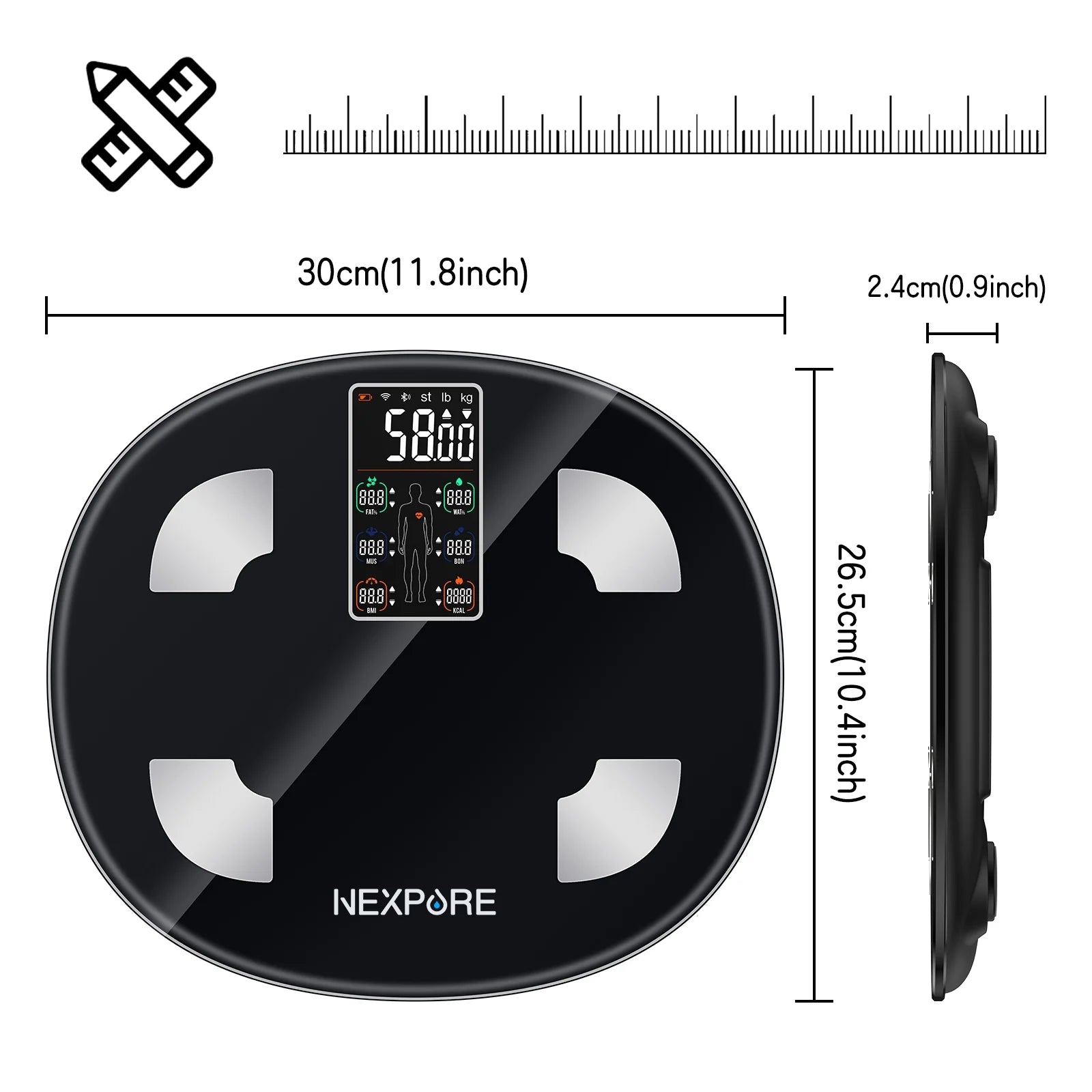 Smart Body Weight Scale, BMI & 25 Health Metrics, 400Lb Capacity for Home & Fitness