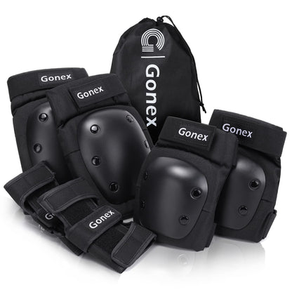 Knee Pads Elbow Pads with Wrist Guards, Kids Youth Adult Skateboard Skate Pads 3 in 1 Protective Gear Set for Skateboarding Skating Roller Skating Scooter Cycling Biking Bicycle, Black L